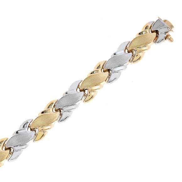 8.6mm 14K Two Tone Gold Fancy Wave Link Bracelet - Picture 2 of 3